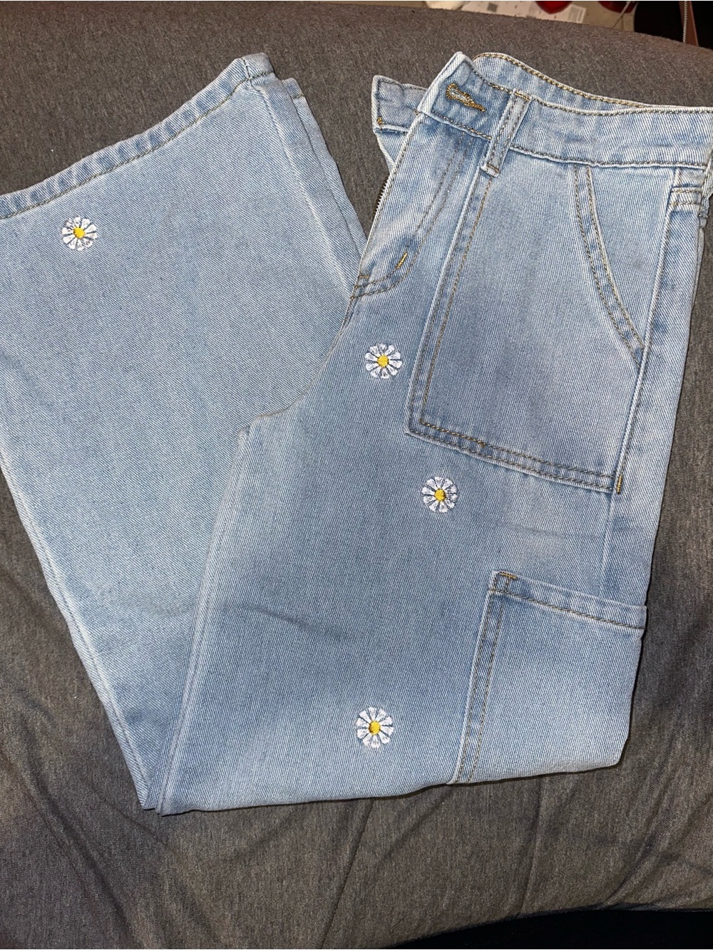 Style & Co. Light Blue Straight Leg Jeans with Daisy Embroidery